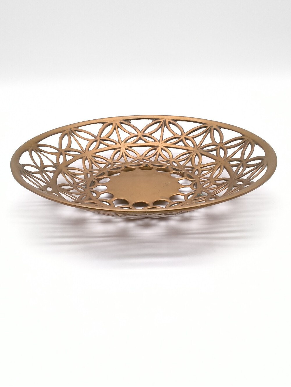 Vintage Korean 1970s Brass Cutwork Decorative Bowl - Lattice Pattern